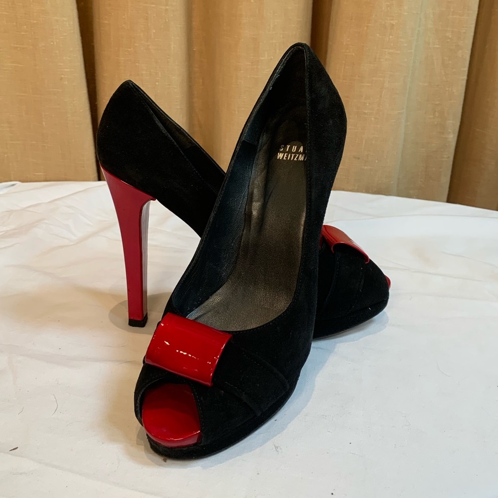 Stuart Weitzman Black Suede Platform Heels - Sz 9